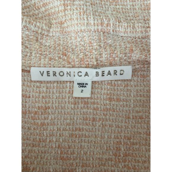 Veronica Beard Vita Tweed Jacket Pale Pink Crop Black Trim Button Fringe 2 XS - Picture 10 of 11